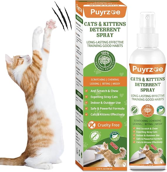 puyrzoe Natural Anti Scratch Cat Spray to Keep Pet Off Limits Areas, 200 ml | Natural Citrus and Rosemary Formula for Furniture, Sofas, Curtains and Plants. Fast-Drying, Non-Sticky, Non-Staining.