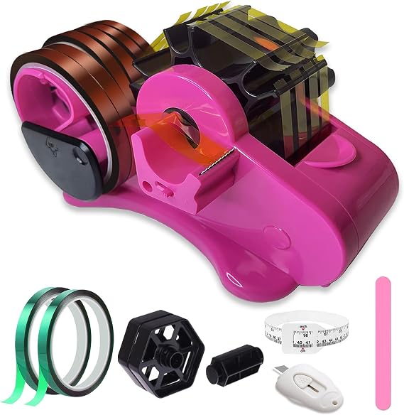 MECOLOUR Multi-Roll Heat Tape Dispenser 6 pcs Sublimation 1" + 3" Core Double Reel Cores Sublimation for Heat Transfer Tape, Semi-Automatic Tape Dispenser with Compartment Slots Set -Pink