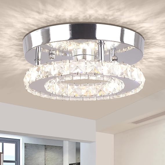 7.9" Mini Crystal Round Flush Mount Ceiling Light Dimmable LED