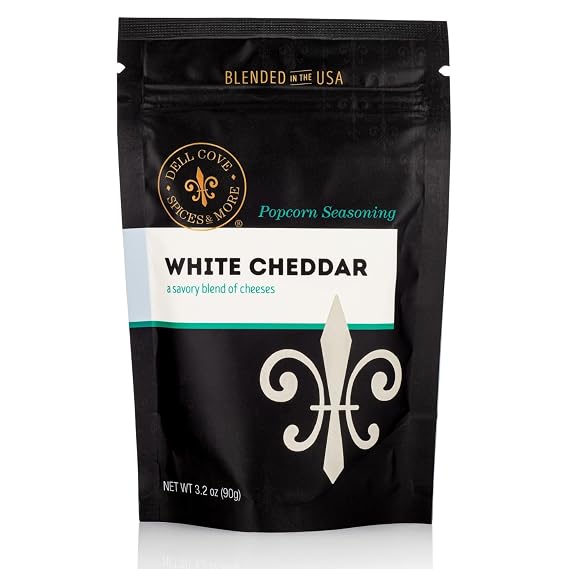 White Cheddar Popcorn Seasoning | Non-GMO & Gluten Free | Vegetarian | Real Gourmet Popcorn, Cheesy Low Sodium Popcorn Seasoning | Dell Cove Spices - 3.2 oz
