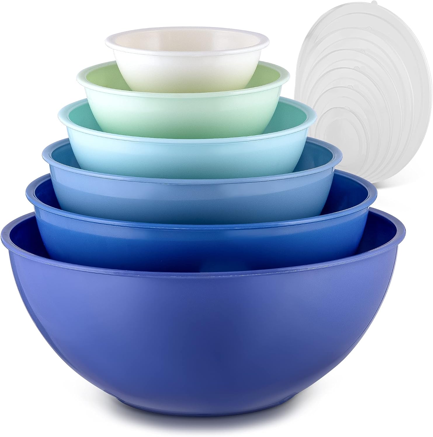 Zulay 12 Piece Set Plastic Nesting Mixing Bowls With Leakproof Lids. Kitchen Mixing Bowls for Preparing, Serving and Storing - Microwave and Freezer Safe With 6 Prep Bowls and 6 Lids - Blue Ombre