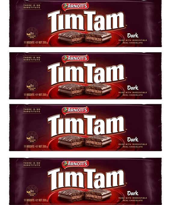 Arnotts Tim Tam Dark Chocolate Biscuits 4-Pack (200g Each) Made in Australia Rich Dark Chocolate Coating Classic Australian Treat