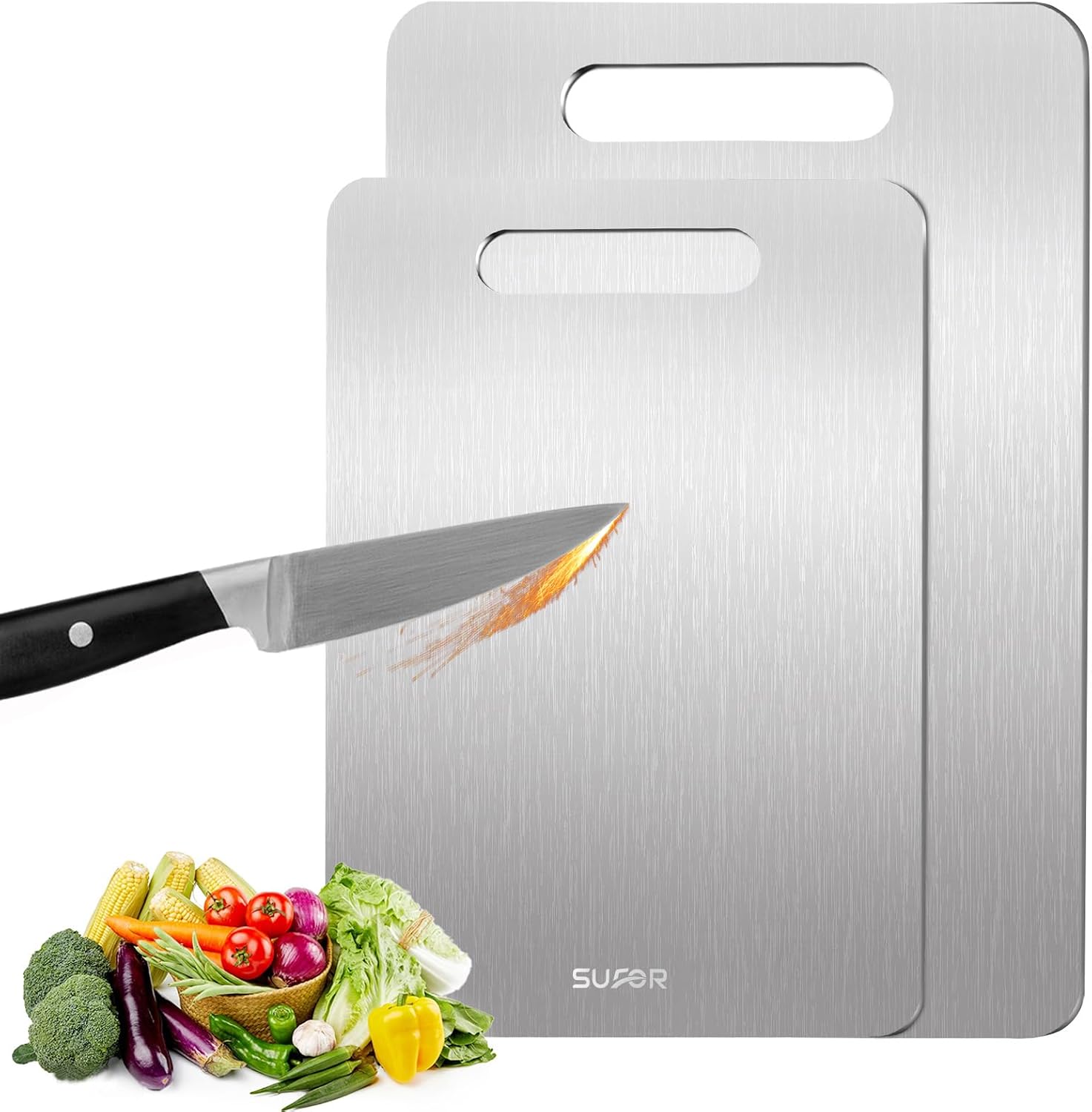 2 Pack Titanium Cutting Board, 100% Pure Titanium Cutting Boards For Kitchen, Non-Slip Chopping Board, Dishwasher Safe, Easy to Clean, Durable & Hygienic for Meat, Vegetables, Fruits ML