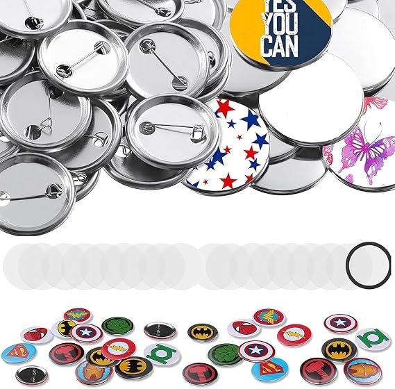 100 Pieces Button Maker Supplies, 1.25 Inch/32 mm Pin Kit for Machine, Metal Badge Sets with Shell Back Cover and Transparent Foil