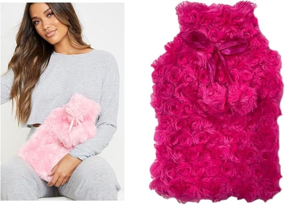 HOT WATER BAG POM-POM THERMOPHORE PLUSH DARK PINK 28x17CM 750ml