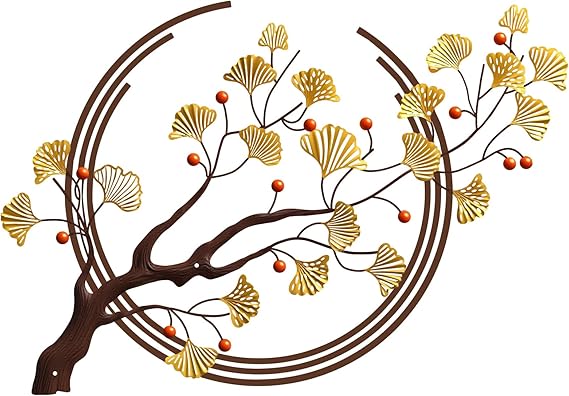 ESTART Metal Ginkgo Tree Leaf Wall Art, Black Wall Decoration Creative Handmade Wall Sculpture is Suitable for Home Living Room Bedroom Kitchen Study Office (Colorful)
