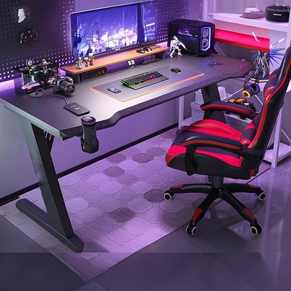 Gaming Standing Desk,Large Computer Gaming Desk Table With Cup Holder Headphone Hook Ergonomic Modern Carbon Fiber Mesa Gamer Pc Work Home Office Desks For Boys Men(B,55"L x 23.6"W(140x60cm))