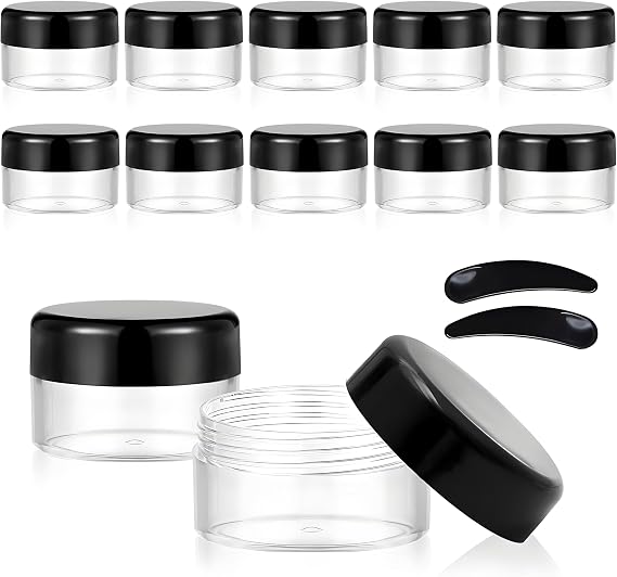 12 Pcs Sample Pots 20ml, Empty Travel Pots Clear Plastic Cosmetic Jars, Small Pot with Lids Portable Lip Balm Containers for Toiletries, Creams, Powder, Glitter Nail Art Storage