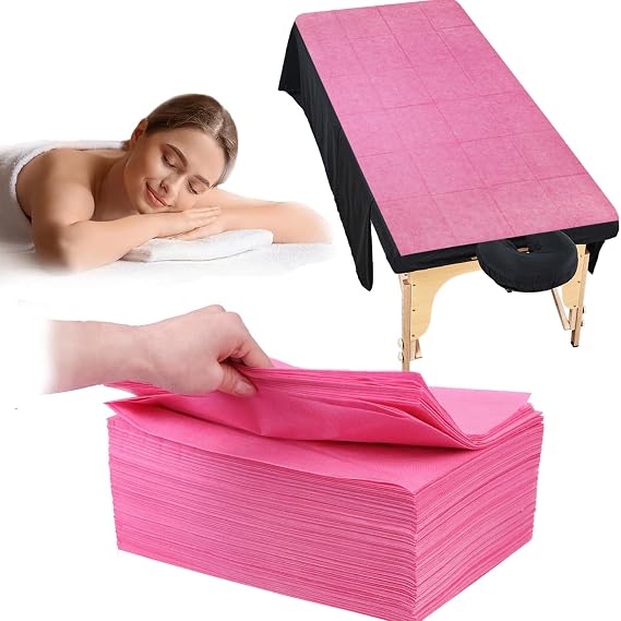 MRJ Pink Disposable Sheets for Massage Table 50Pcs 31''71'' Non Woven Fabric Massage Bed Covers Breathable Massge Bed Sheet for Spa,Tatto,Beauty Salon,Hotel