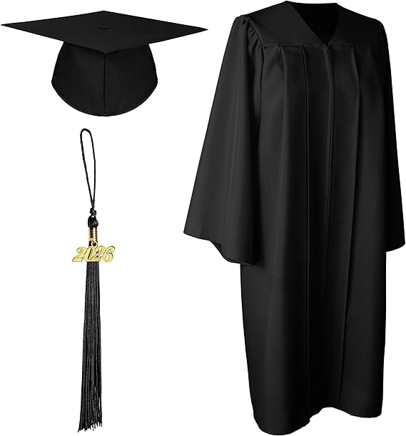 GFY Unisex Matte Graduation Cap & Gown Set with 2026 Tassel Year Charm for Middle School, High School, Bachelor
