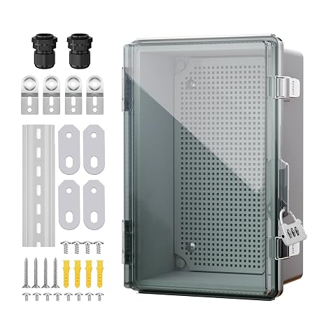 BSEED Waterproof Electrical Junction Box, Outdoor Enclosure with Hinged Cover, Mounting Plate & Wall Brackets - Lockable ABS Plastic Box for Router, Switch, Electrical Project (Clear, 11.4"7.5"5.5")