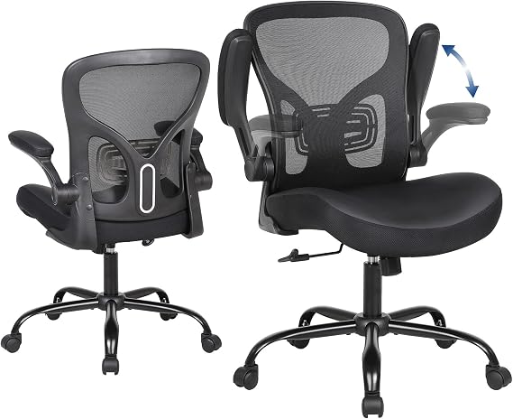 Office Chair Ergonomic with PU Leather Seat, Swivel Mesh Back Home Office Desk Chair with Lumbar Support, Adjustable Computer Task Chair with Comfy