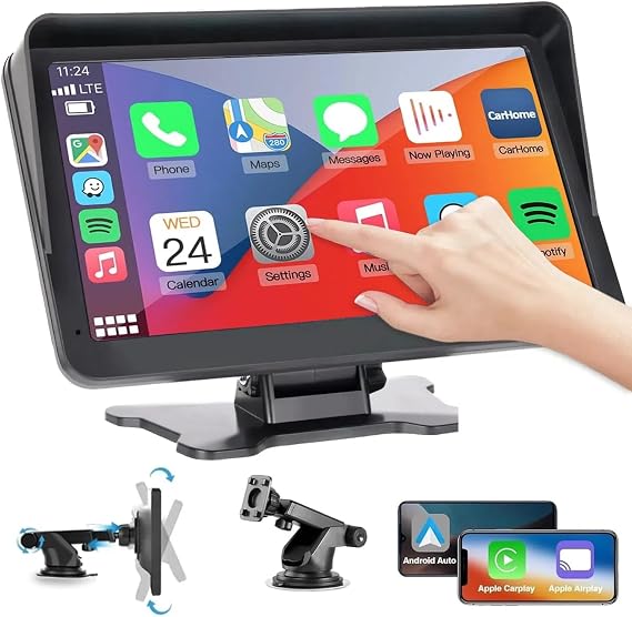 Portable Wireless Car Stereo with Apple CarPlay/Android Auto,7" HD Portable Touch Screen Car Radio Multimedia Player with Bluetooth, Navigation, Mirror Link for All Vehicles(No Backup Camera)