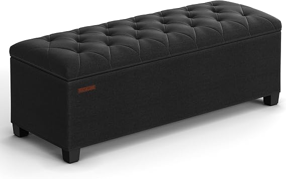 SONGMICS Storage Ottoman Bench, Foot Rest with Legs, Load up to 661.4 lb | End of Bed Bench, Storage Chest, 43.3 x 15.8 x 15.8 Inches, Ink Black, MINOTA Collection ULSF088B01