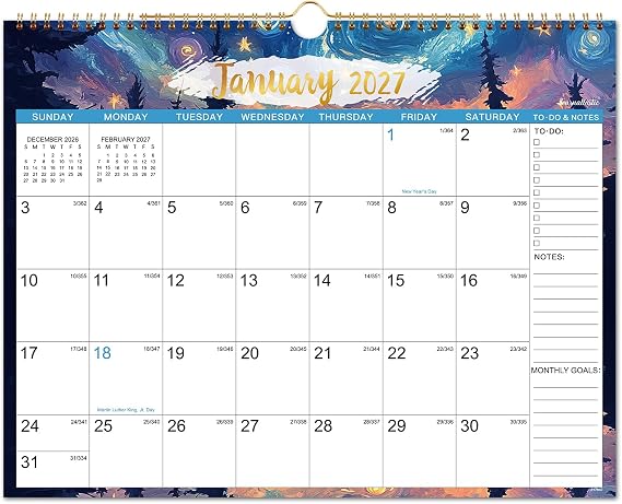 2027 Calendar - 2027 Wall Calendar, January 2027 - December 2027 | 2027 Monthly Wall Calendar, 15" x 11.5", 12 Months Calendar, Large Hook, Perfect for Organizing, For Home, Office & Classroom