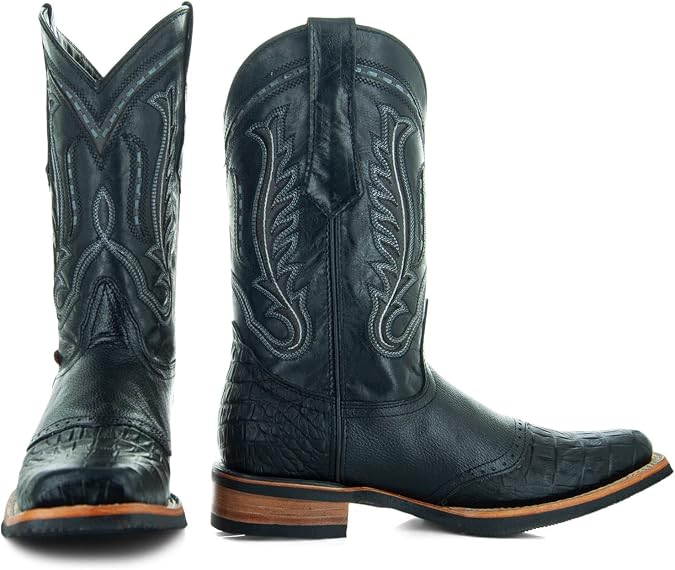 Soto Boots Men's Saddle Vamp Gator Belly Print Cowboy Boots H50039