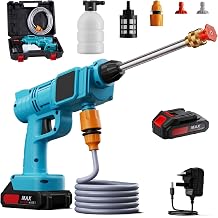 The Fellie Cordless Electric Pressure Washer, Portable Pressure Washer, Jet Washer Gun Kit With 21V 1500mAh Battery/2*Spray Nozzles/Hose, Car Wash