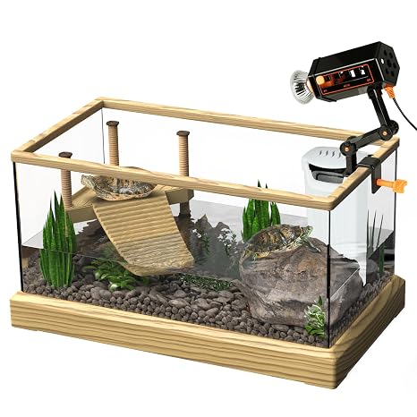 Okkbi Turtle Aquarium Kit Series - New - Aquatic Turtle Tank with Filter and Light + Basking Platform, Perfect Starter Kit for Baby & Juvenile Turtles