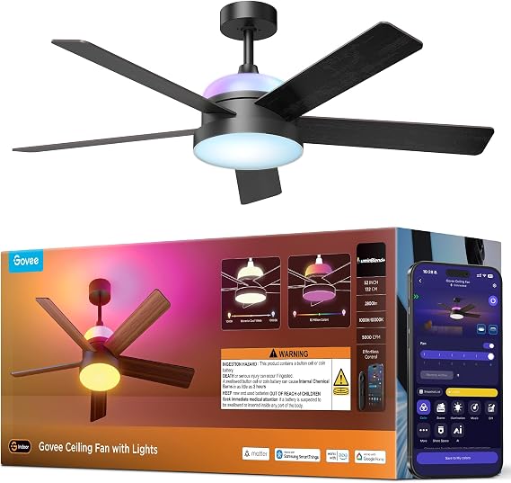 Govee Ceiling Fans with Lights and Remote, RGBIC Smart 52'' flush mount