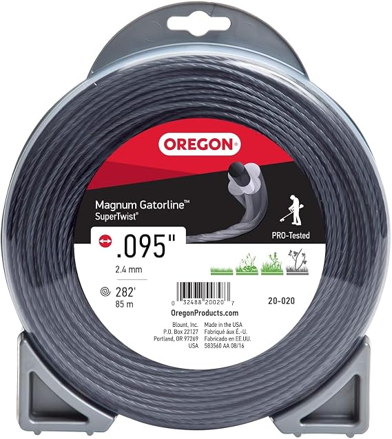 Oregon Magnum Gatorline 095 Trimmer Line Heavy Duty, Professional Twisted Weed Wacker String for Gas and Electric Grass Trimmer and Brushcutters, Fits Most Standard Models .095" x 282-Foot (20-020)