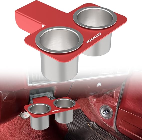 Universal Cup Holder for Chevy & GMC Trucks - Detachable Insulated Drink Holder Compatible with 1973-1987 & 1991 Chevy/GMC C/K 10/20/30, Aluminum & Stainless Steel Center Console Insert (Red)