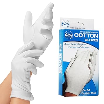 Cara Moisturizing Eczema 100% Premium Cotton Gloves, Medium, White, 1 Pair
