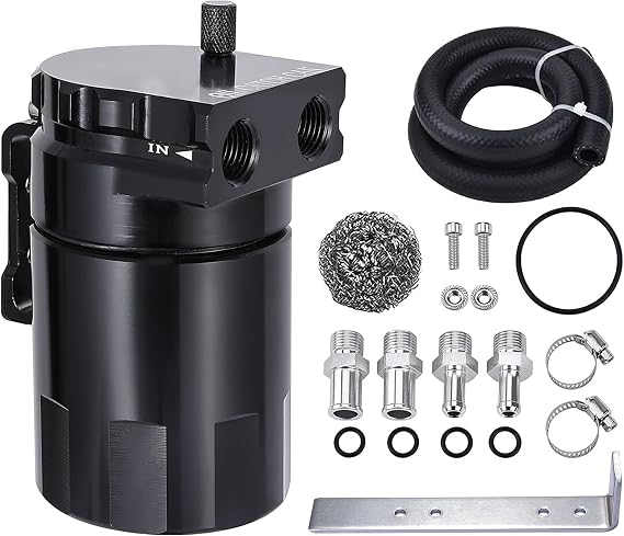 EVIL ENERGY Oil Catch Can, Universal Baffled Catch Can Kit with NBR Fuel Hose, 300ml Aluminum Air Oil Separator Tank for PCV System