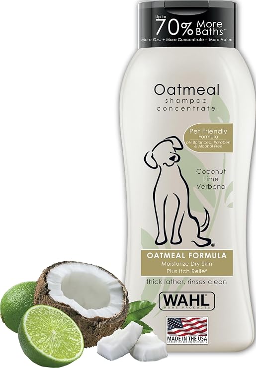 Wahl USA Dry Skin & Itch Relief Pet Shampoo for Dogs Oatmeal Formula with Coconut Lime Verbena Scent & Pet Friendly Formula, 24 Oz - Model 820004A