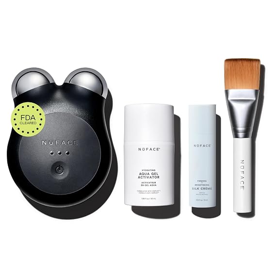 NUFACE MINI+ Facial Sculpting Tool - Microcurrent Face Massager Device for Skin Tightening, Contouring, Depuffing & Toning Cheeks, Neck & Jawline + Lymphatic Drainage & Activator Gel, Midnight Black