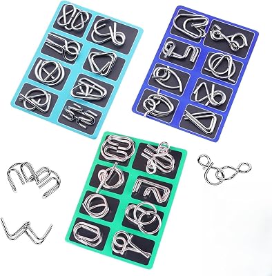 Metal Montessori Puzzle Solving, 24PCS Metal Montessori Puzzle Solving, Metal Brain Teaser Puzzles, Physics Mind Metals Puzzles, 3D Wire Metallic Brain Teaser Puzzles CDE