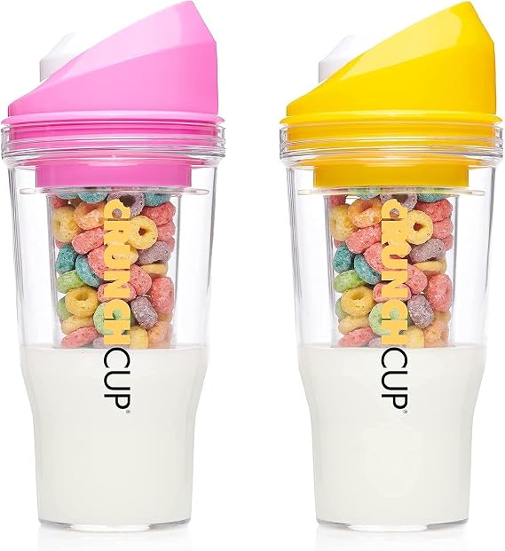 CRUNCHCUP Bundle & Save on Two Portable Cereal Tumblers - No Spoon, No Bowl, It's Cereal on the Go [Pink & Yellow]