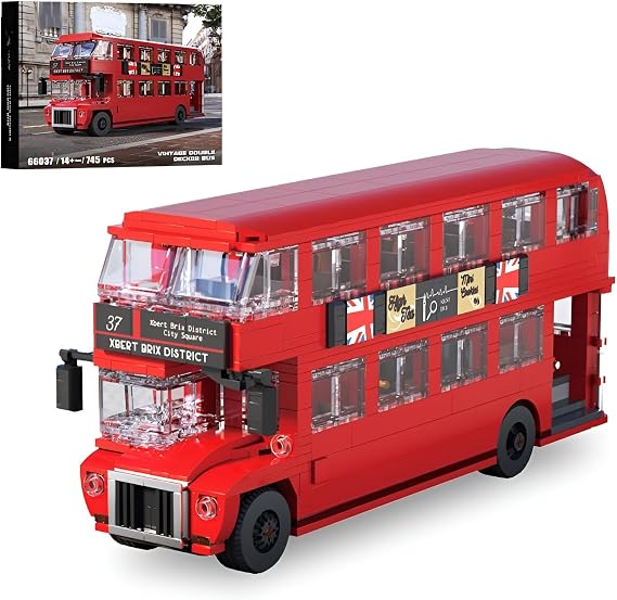 Vintage London Double Decker Bus Building Set STEM Bus Station Gifts