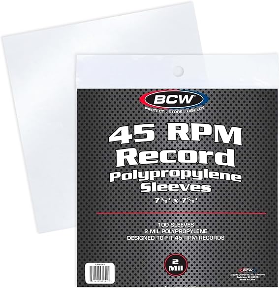BCW 45 RPM Vinyl Record Sleeves, 2 Mil Polypropylene, Clear, 100 Count