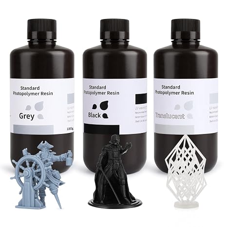 ELEGOO 3KG Standard 3D Printer Resin Grey+Black+Translucent,Fast Curing