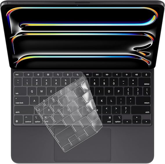 ProElife Keyboard Cover Skin for Magic Keyboard (M4) iPad Pro 13-inch 2024 (M4 Chip, A2925/A2926) US Enter TPU Protector for iPad Magic Keyboard M4 iPad Pro 13'' 2024 Accessory (Transparent) | US Enter, Backlight Compatible, Ultra Thin (0.13 mm), TPU Protective Skin, Dust-proof, Precision Molded, Washable & Reusable