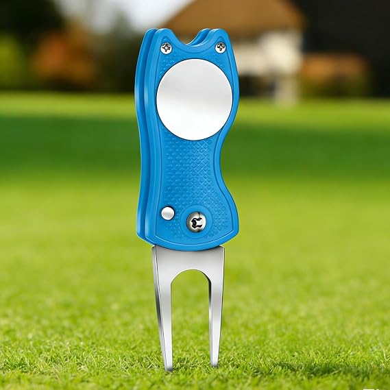 Golf Divot Repair Tool, All Metal Foldable Divot Tool with Pop-up Button & Magnetic Ball Marker, Mini Divot Repair Tool, Best Choice for Professional Golfers