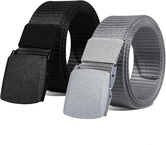 ITIEZY Mens Nylon Tactical Belt, Military Style Canvas Outdoor Webbing Belt with Plastic Buckle