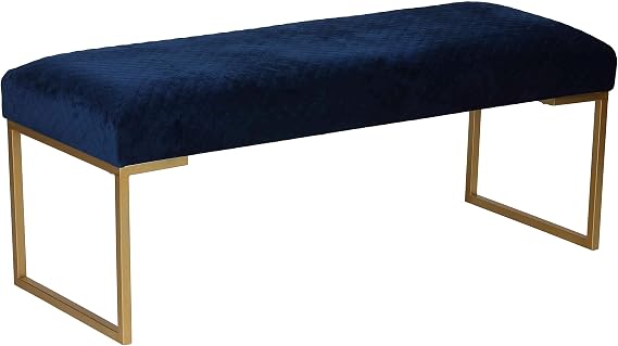 Cortesi Home Claymore Large Ottoman Bench with Painted Gold Legs, Blue Velvet, 48"