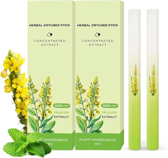2PC Mullein Diffuser Pen, Upgraded Herbal Diffuser Pen Infused with Mullein, Thyme, And Mint, Oral Air Freshening and Long-Lasting Flavored Air, Up to 600 Uses