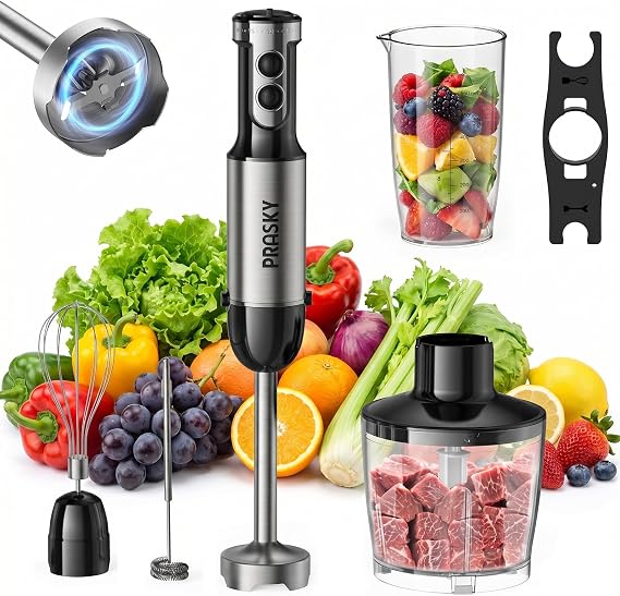 Immersion Blender Handheld 1200W, 20-speeds Immersion Hand Blenders, Hand Mixer with Mining Beaker,Chopper,Whisk, Frother and Stick Blender Suitable for Kitchen, Protein Shakes and Baby Food
