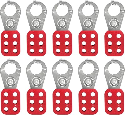Lock Out Tag Out Hasp,10Pack Tamper-Proof Stainless Steel Padlock Hasp with Extended Jaw,Red 1 inch Jaw Diameter Stainless Steel Lockout Hasp,Nylon Handle,Tamper-Proof and Impact-Resistant