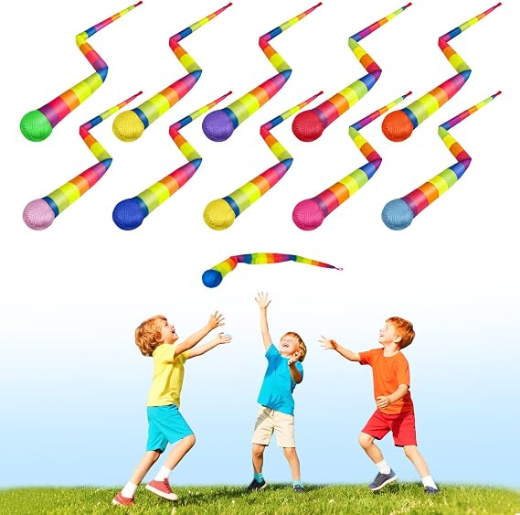 Wholelovein 37.5inch Throw and Catch Balls with Rainbow Tail, Soft Sports Play Comet Balls Playground Toys Bulk for Kids Adults Games and Activities