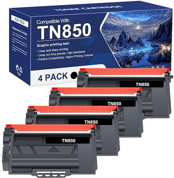 TN850 TN820 High Yield Toner Cartridge TN 850 820 TN-820/TN-850 Black | Replacement for Brother TN-850 TN-820 HL-L6200DW MFC-L5700DW MFC-L5850DW HL-L5200DW MFC-L5900DW MFC-L6800DW Printer 4-Pack