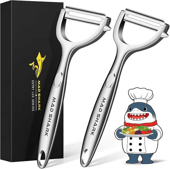 MAD SHARK Potato Peeler 2 Pack, Peels Smoothly Flat & Serrated Blades