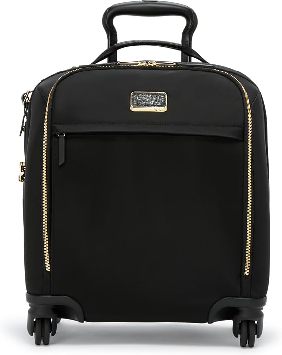 TUMI - Voyageur Leger 4 Wheeled Luggage - Women's Lightweight and Spacious, Sleek Silhouette, Durable Premium Suitcase - 16" Compact Front Pocket Carry On, Black with Gold Hardware