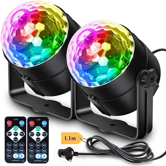Apeocose 2-Pack Disco Ball Party Lights Sound Activated with Remote Control, 12 Modes Strobe Stage DJ Lights for Home Room Karaoke Dance Party Supplies Birthday Party Decorations White Elephant Gifts [Energy Class A]