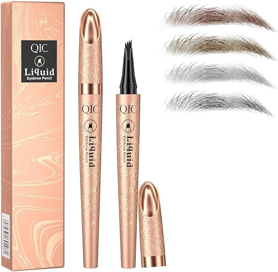 Eyebrow Pencil, Microblading Eyebrow Pen with 4 Fork Tip, Waterproof Brow Pencil for Natural Makeup, Precise, Shapes, Long-Lasting(Dark Brown)