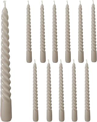 12 Piece Matte Grey Twist Taper Candles, 2 Boxed Sets of 6, 4 Hours Burn Time, Paraffin Wax, 7.75 Inches