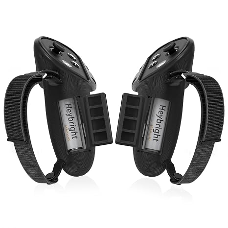 AMBISON Upgraded Controller Grips Cover for Oculus Meta Quest 3S/3 Accessories,with Adjustable Nylon Active Knuckle Straps&Battery Opening Protector,Anti Throw Relax Hands Enhance Holding (Black)