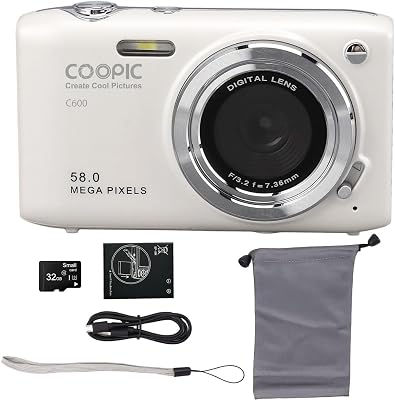 C600 White HD Digital Camera with 32GB TF Card, 58MP, 4K Video, Ideal for Travel, Vlogging, and Creative Photography